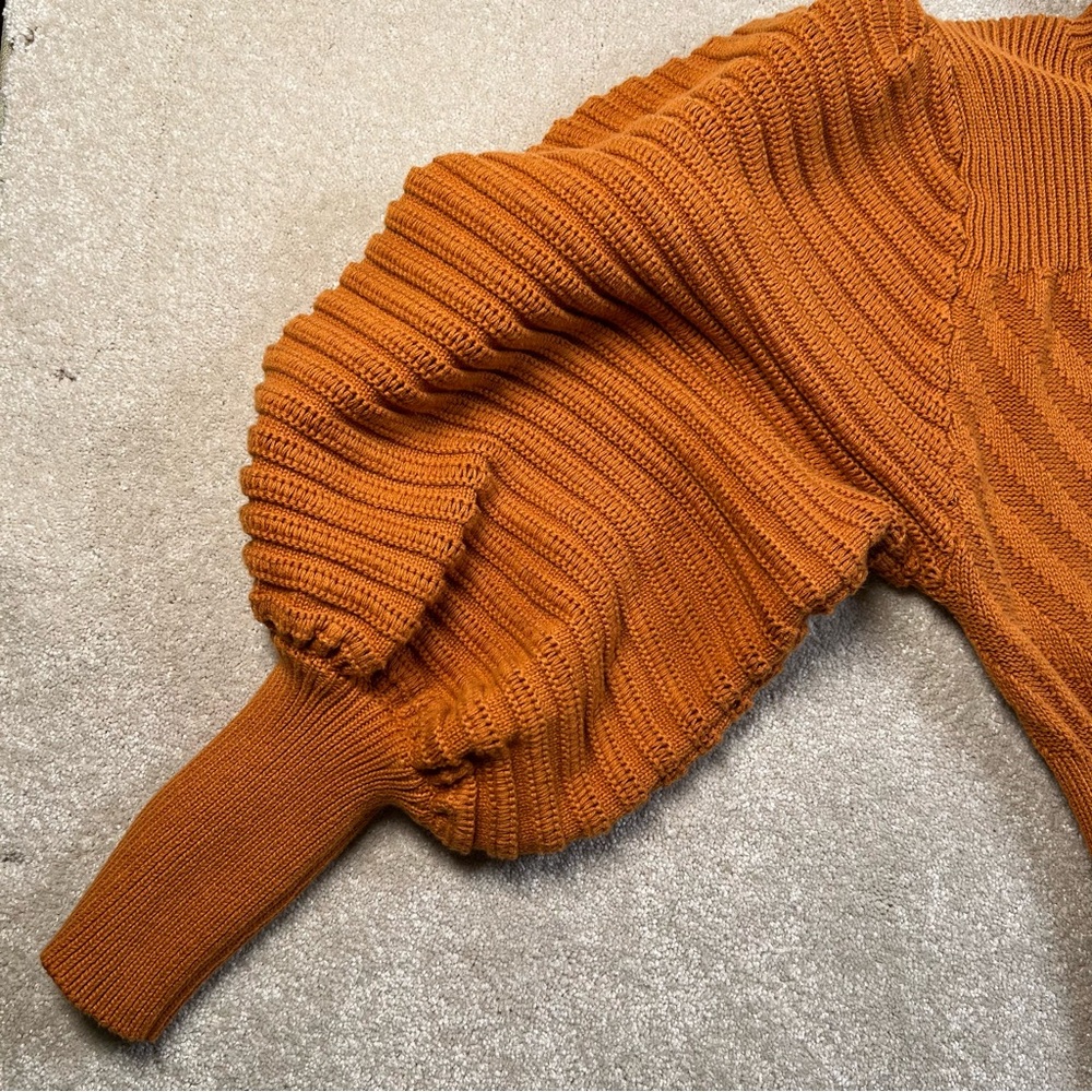 Happy Nature Sweater Dress Orange‎ Mock Neck Peplum Long Length Knit women's Lg - Picture 6 of 15